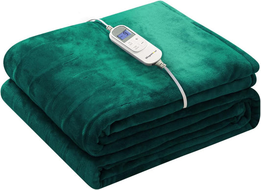 Wapaneus Heated Blanket Electric Blanket 62" x 84" Twin Size with 10 Heating Levels and 12 Hours time Settings, Flannel Fast-Heating Electric Blanket, ETL Listed, Machine Washable, Vintage Green