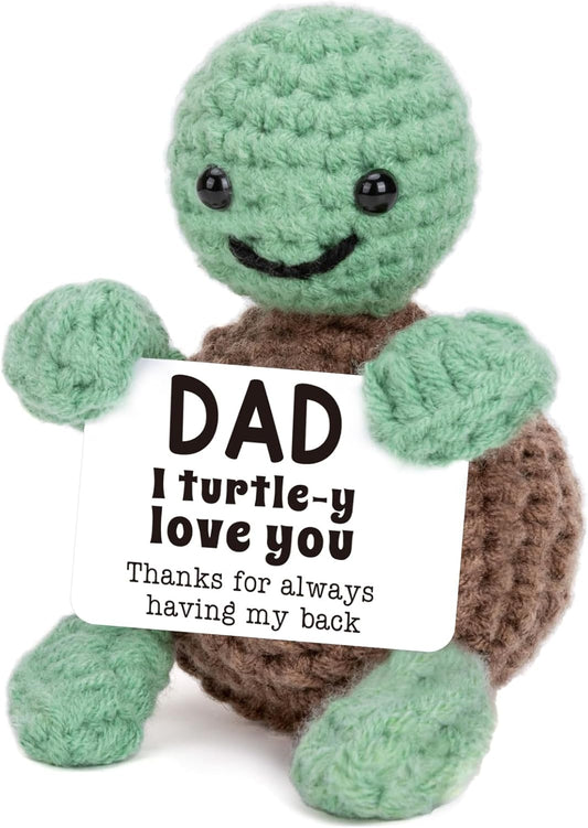 Mini Funny Turtle Dad Gifts from Daughter Son Wife, Birthday Gifts for Dad Father Daddy Presents, I Love You Small Cute Stuff Things, Handmade Emotional Positive Crochet Turtle