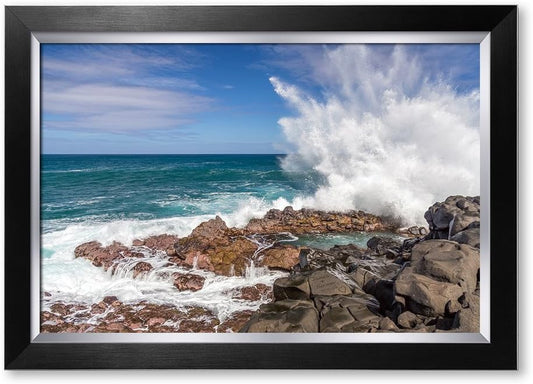 IPIC - Waves Crashing at Queen's Bath, Kauai, Hawaii. Personalized Artwork with Names and Date on, Customized Gift for Anniversary,Wedding,Birthday and Holidays. Framed size: 27x19