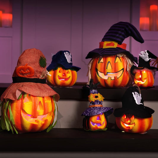 JOYIN 6 Pcs Light Up Pumpkins Halloween Decorations Outdoor Indoor Jack O Lanterns Decor LED Foam Home Large Trick Or Treat Bucket