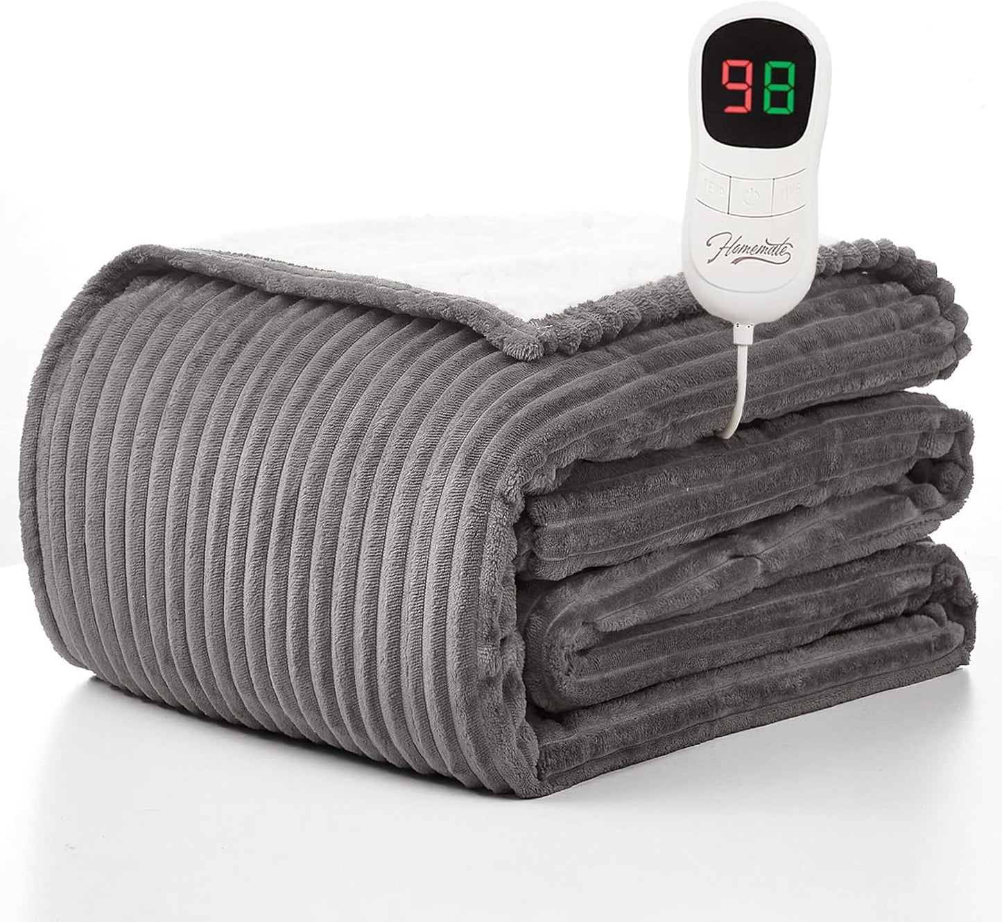 Homemate Heated Blanket Electric Throw - 50"x60" Heating Blanket Throw 1/2/4/6/8 Hours Auto-Off 10 Heat Levels Over-Heat Protection Soft Flannel Sherpa Heater ETL Certification