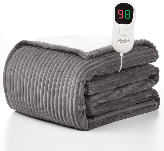 Homemate Heated Blanket Electric Throw - 50"x60" Heating Blanket Throw 1/2/4/6/8 Hours Auto-Off 10 Heat Levels Over-Heat Protection Soft Flannel Sherpa Heater ETL Certification