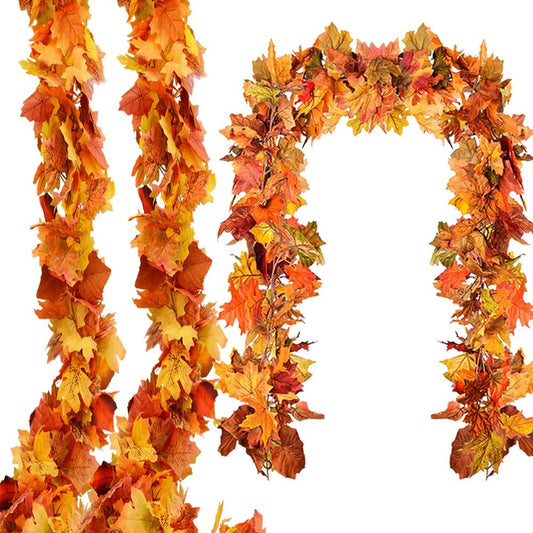 3pack Fall Garland Maple Leaf Garland 5.9Ft/Piece Fall Maple Leaves Garlands Thanksgiving Indoor Home Decor (3 Pcs)