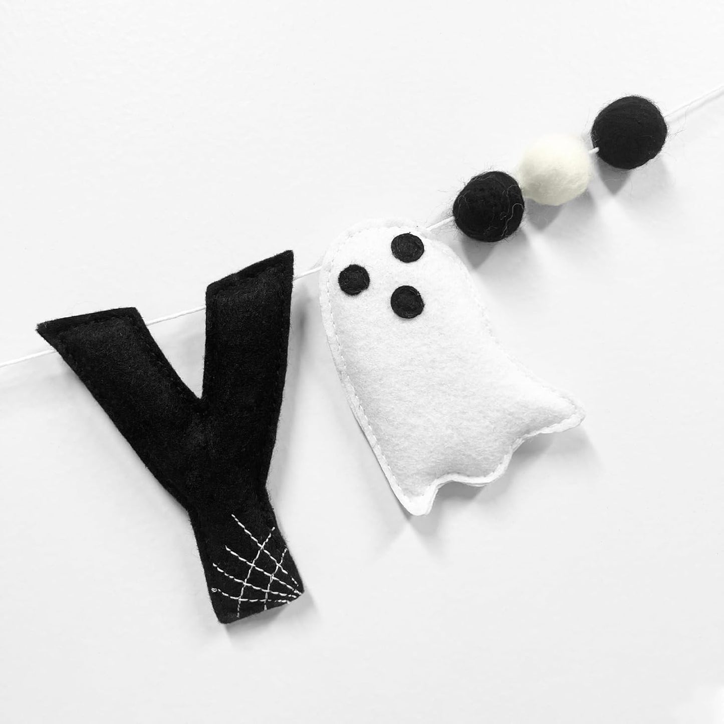 Halloween Decorations Pre-Strung Felt Spooky Sign Spiderweb Ghost Banner Wool Felt Ball Garland for Spooky Halloween Ghost Nursery Home Wall Decor Baby Shower Birthday Party Decorations Supplies