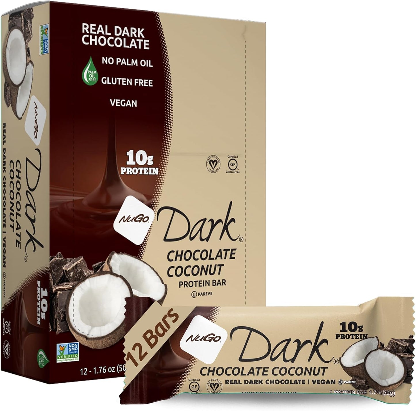 NuGo Dark Chocolate Coconut Box, 1.76 OZ (Pack of 12)