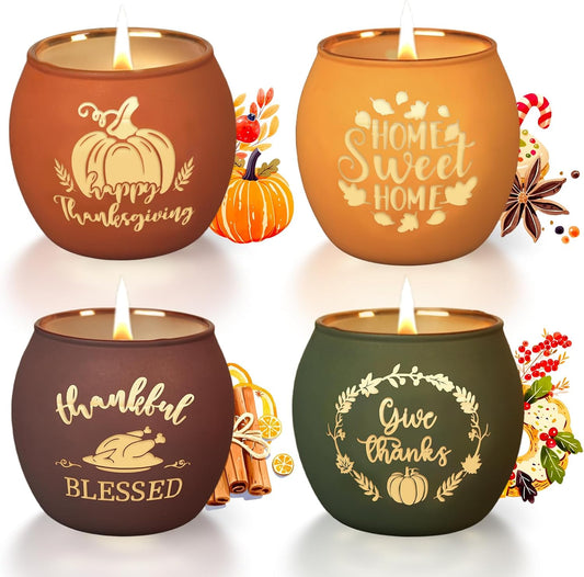 Lanpn Fall Thanksgiving Scented Candles Gift Set, 4 Pack 16oz Fall Aromatherapy Candle, Glass Jar Candles for Woman Man, Autumn Pumpkin Fragrance Table Farmhouse Decoration Tabletop Centerpiece