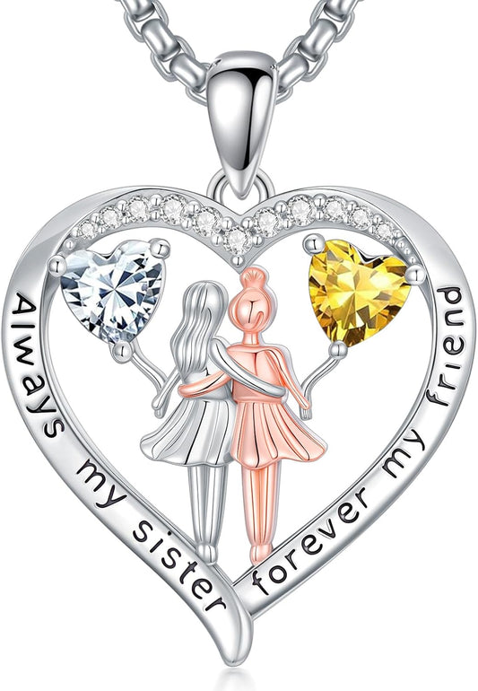 Always My Sister Forever My Friend Birthstone Pendant Necklace Women Jewelry Christmas Valentine Mothers Day Birthday Gifts for Women Sister From Sister