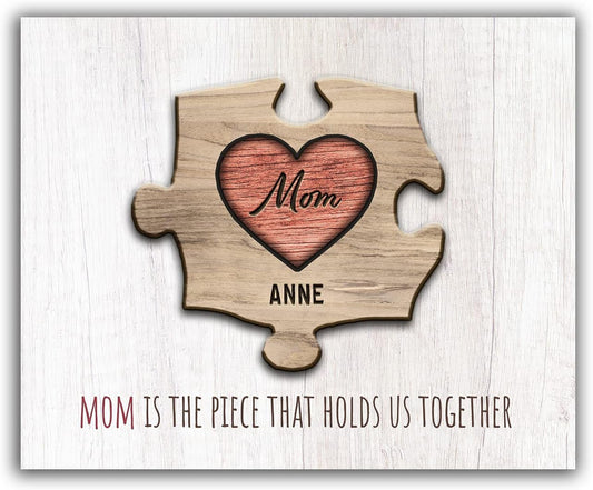 Personal-Prints MOM & Children Personalized HEART Puzzle Wall Art | Unique Customized with up to 8 Names | Mother’s Day, Birthday or Christmas Gift (11"x14" Stretched Canvas, 1 Child)