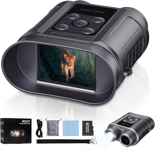 Night Vision Goggles,Compact Night Vision Binoculars,32GB Card Included, Photo/Video Capture,Outdoor Tools for Education, Wildlife Watching,Gifts for Boy, Gifts for Men, Gifts for Father (Pearl Gray)