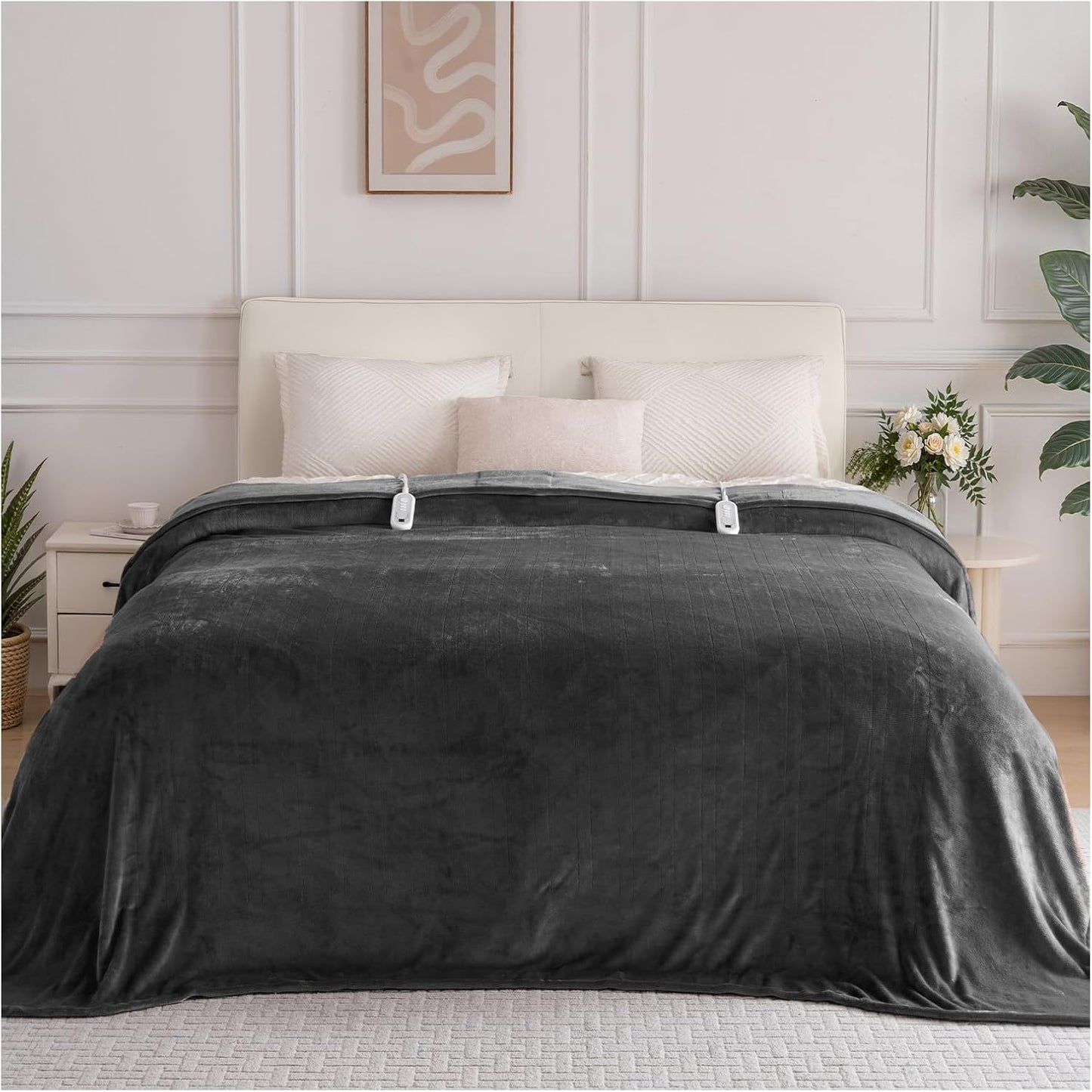 Heated Blanket King Size with Dual Control, Electric Blanket Double-Layer Flannel, Heating Blanket with 8 Heating Levels & 10 Hours Auto-Off Machine Washable, ETL Certification (Dark Grey, 100" x 90")