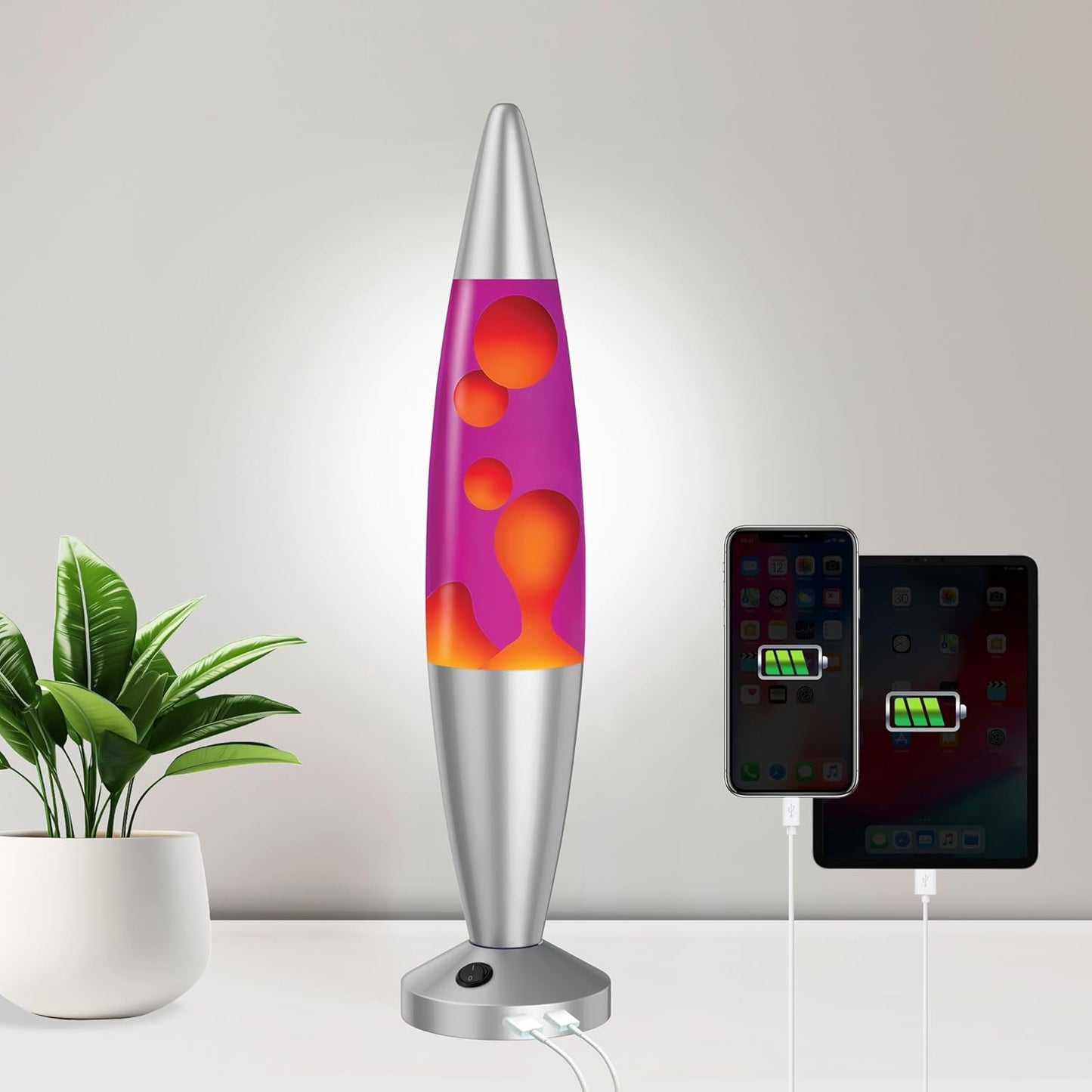 JAMBO 16" Beautiful Liquid Motion Lamp with USB -Purple with Yellow/Orange Wax for Adults, Teens and Kids, Magma Lamp, Home Decor Living Room Office Bedroom, Relaxing Night Light Nightlight