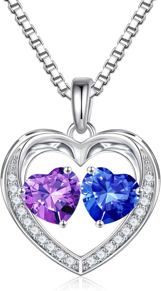 Iefil Birthstone Jewelry for Women - 925 Sterling Silver Birthstone Necklace, Anniversary Birthday Gifts for Women, Jewelry Gifts for Her Wife Mom Daughter