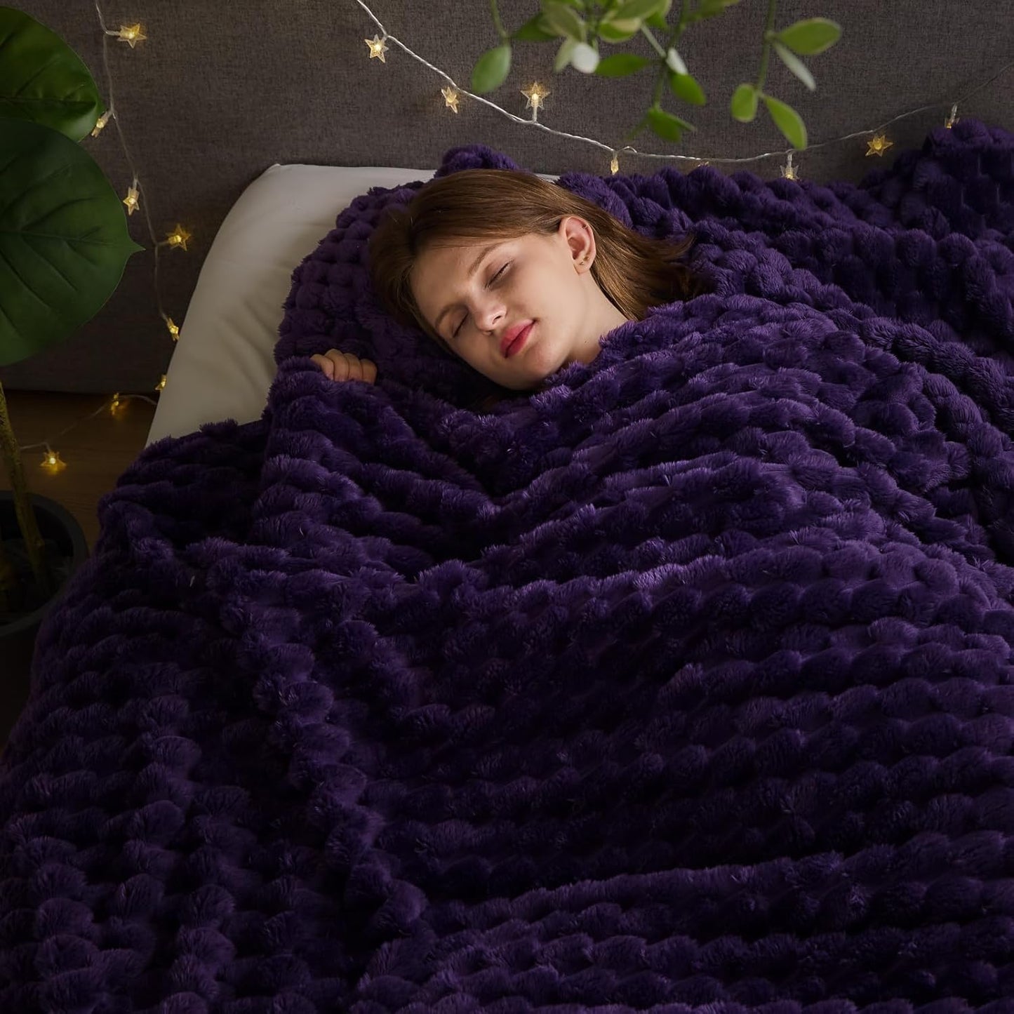 NEWCOSPLAY Super Soft Queen Blanket Purple Premium Silky Flannel Fleece 3D Clouds Stylish Jacquard Lightweight Bed Blanket All Season Use 350GSM (Purple, Queen(90"x90"))