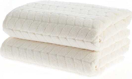 BAGNO MILANO Turkish Bath Towels, Soft Plush Jacquard Luxury Bath Towels, Quick Dry Towel Set (Cream, 2 pcs Bath Towel Set)