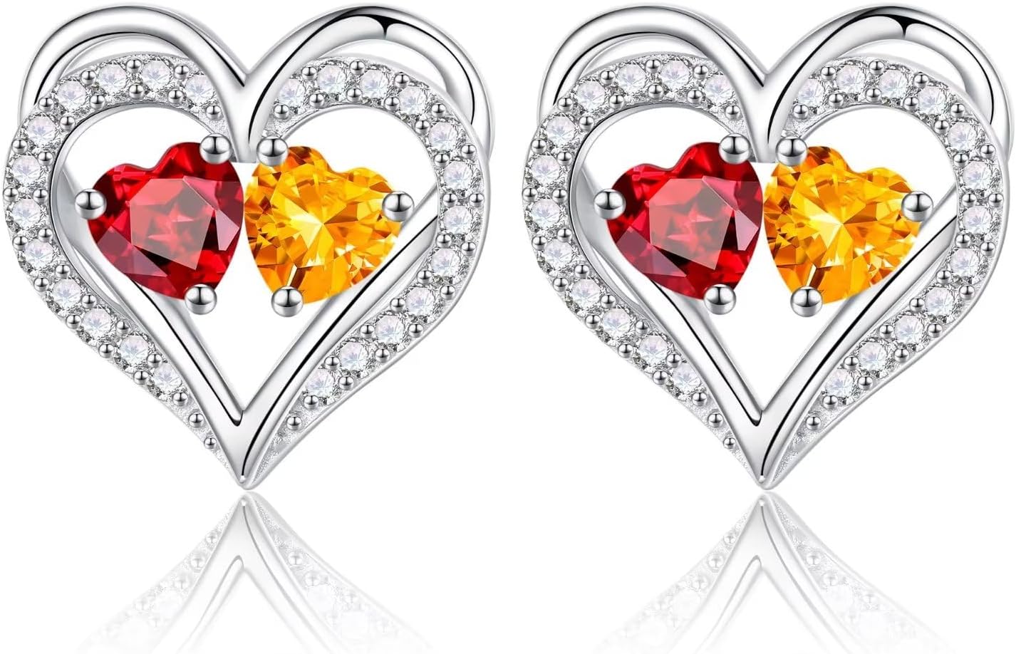 Iefil Birthstone Earrings for Women - 925 Sterling Silver Heart Earrings Anniversary Birthday Gifts for Women Wife Girlfriend Mom