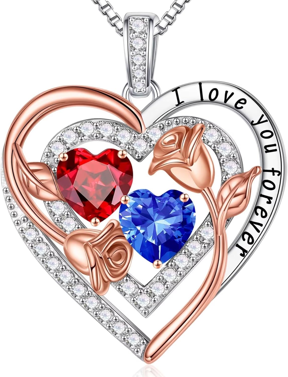 Iefil Birthstone Necklace for Women - Sterling Silver Birthstone Necklace Anniversary Birthday Gifts for Her Wife Mom Daughter