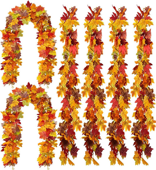 wohohoho 6 Packs Fall Garland Maple Leaf, 5.9Ft/Pieces Fall Leaves Garland 7 Maple Leaves Hanging Vines for Autumn Decor Halloween Thanksgiving Christmas Indoor Outdoor Decorations