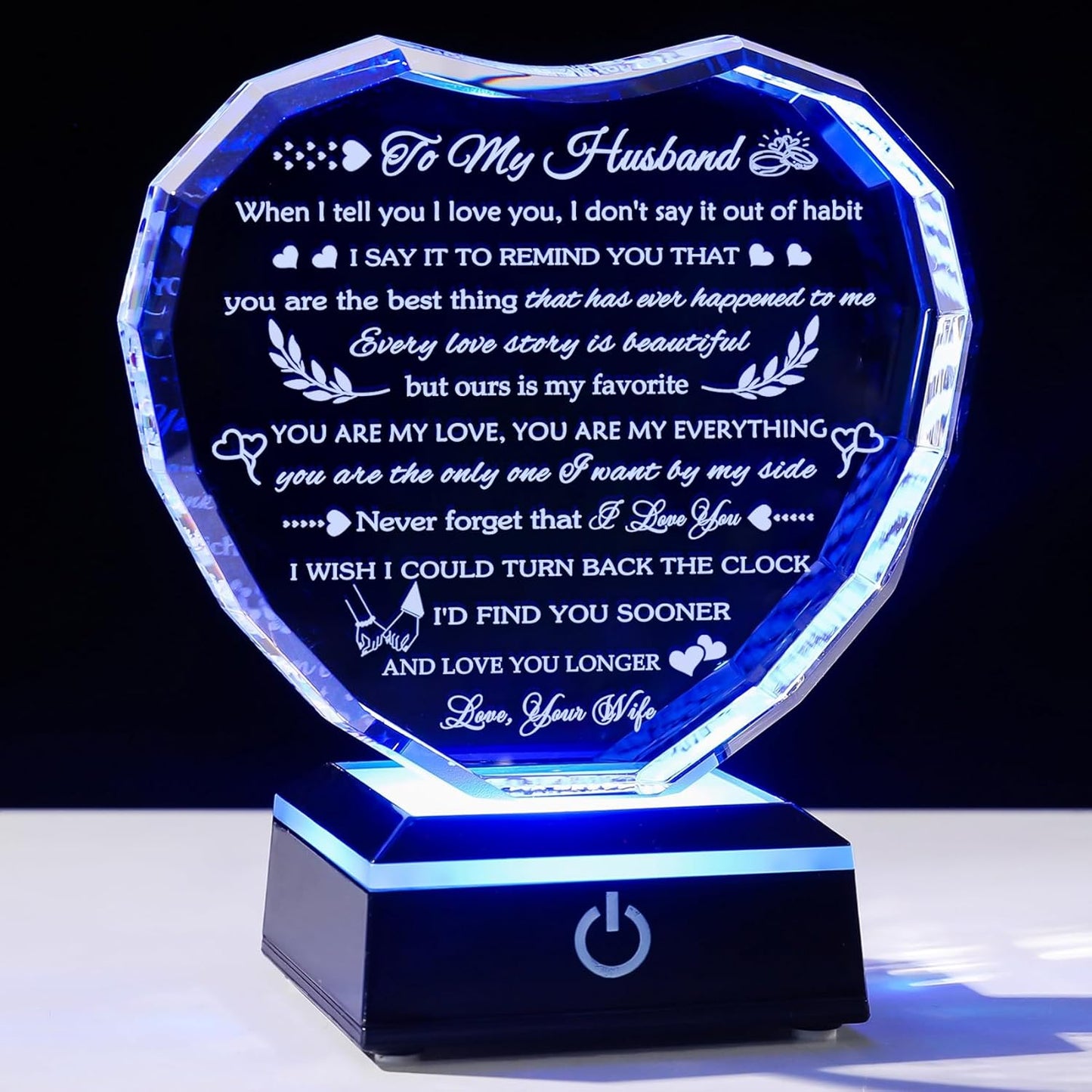 Gifts for Husband from Wife with Colorful LED Base Anniversary Romantic Gifts for Husband Birthday Crystal keepsake to My Husband I Love You Gifts on Valentine Fathers Day Christmas
