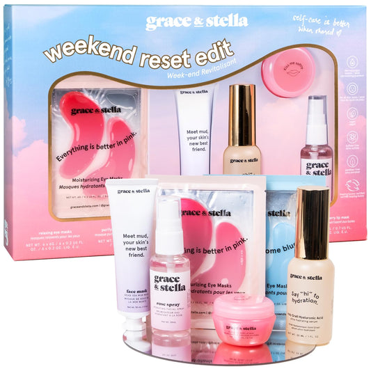 grace & stella Award Winning Skin Care Set - Gifts for Women - Travel Size Toiletries with Eye Masks, Hyaluronic Acid Serum, Lip Balm & More - Bridesmaids, Birthdays, Teen Girl Gifts - Vegan Self Care
