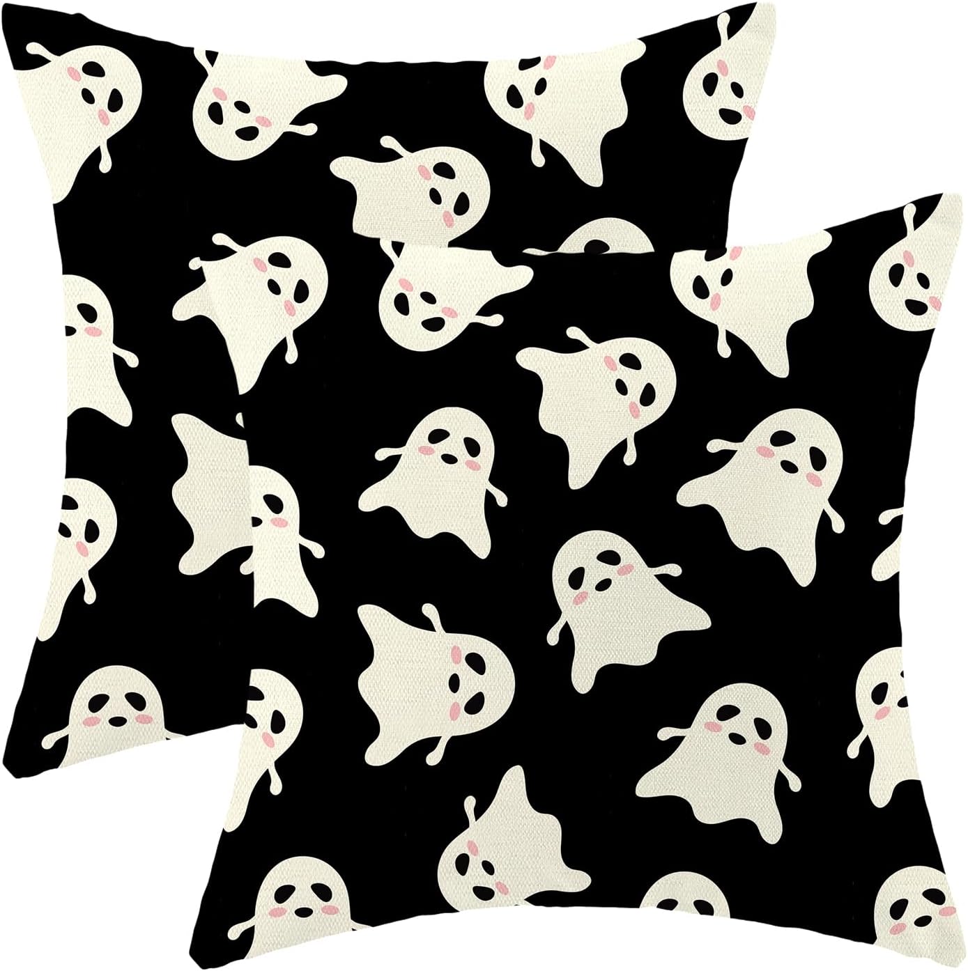 Halloween Decor Pillow Covers 18x18 Pack of 2 Black Beige Cute Ghost Throw Pillow Covers Outdoor Decoration,Fall Holiday Ghost Pillowcase Linen Decorative Cushion Case for Home Sofa Couch