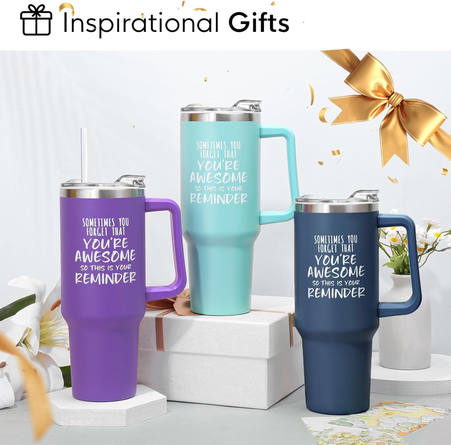 NOWWISH Gifts for Women, Sometimes You Forget You're Awesome 40 oz Tumbler with Handle and Straw, Birthday Gifts for Her Mom Wife Girlfriend and Sister - Purple