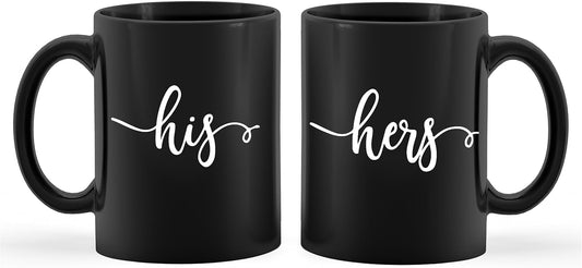 Kunlisa His and Hers Coffee Mugs Set - Wedding Engagement Gift for Couples, Newlyweds, Husband and Wife - Bridal Shower Matching Mugs 11 Ounce (Black)