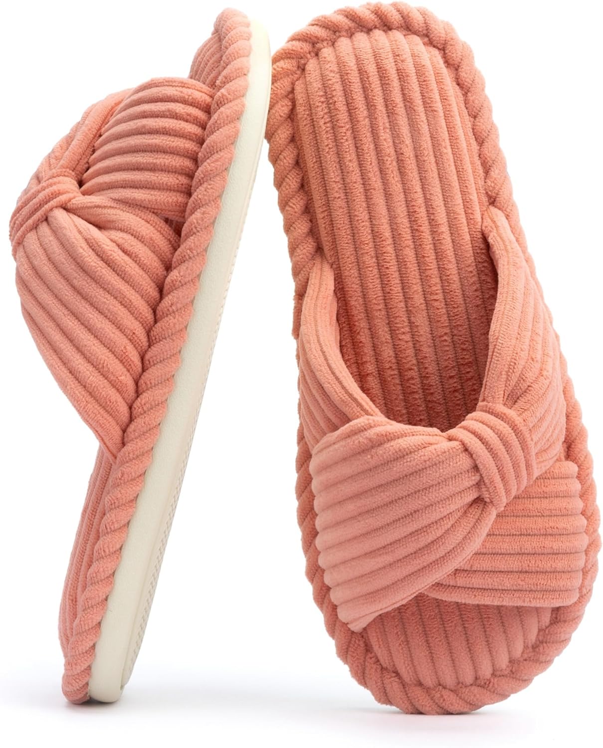 Chantomoo Slippers for Women Memory Foam House Womens Slipper Slides Home Bedroom Bathroom Spa Open Toe Corduroy Bow Slippers Cozy Comfortable