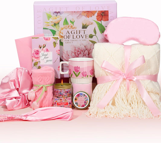 Get Well Soon Gift for Women – Self Care Package with 50”x67” Blanket, Mug, Candle, Socks – Post Surgery Recovery, Thinking of You, Birthday, Sympathy Gift Basket in Luxury Textured Gift Box