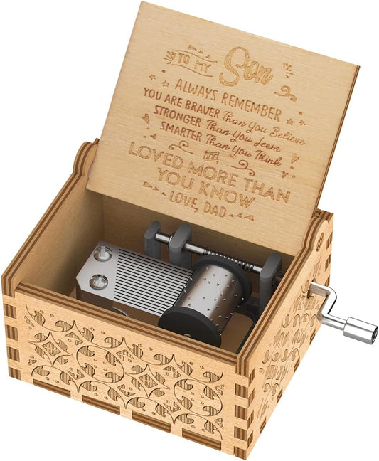 Gifts for Son from Dad, Wooden Music Box, Dad to Son Gifts, Suitable for Birthday/Christmas/Keepsake