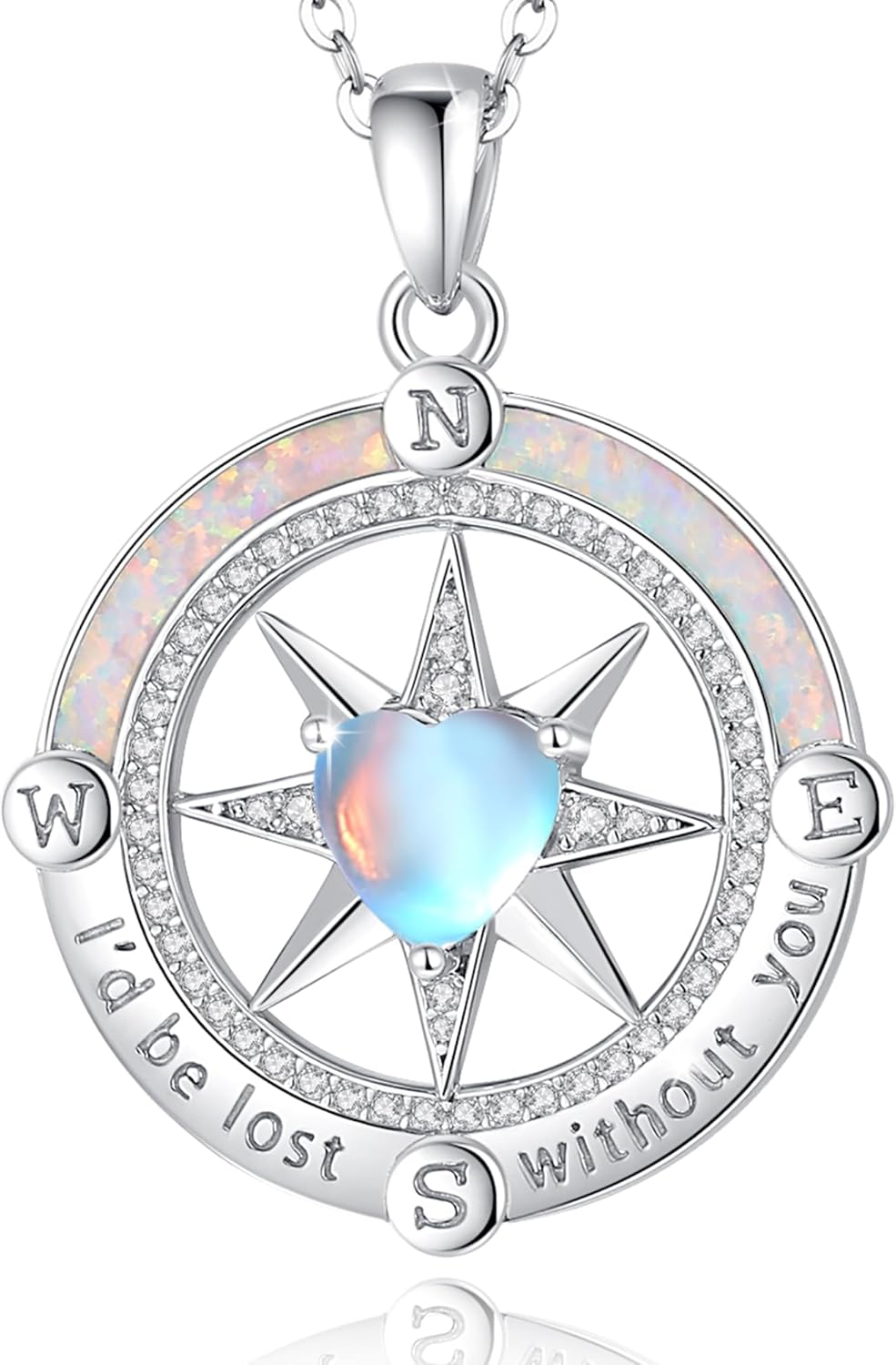 FANCIME Compass Necklace for Women Sterling Silver Compass Jewelry Opal Pendant Fine Jewelry Gemstone Birthday Mother's Day Gifts for Wife