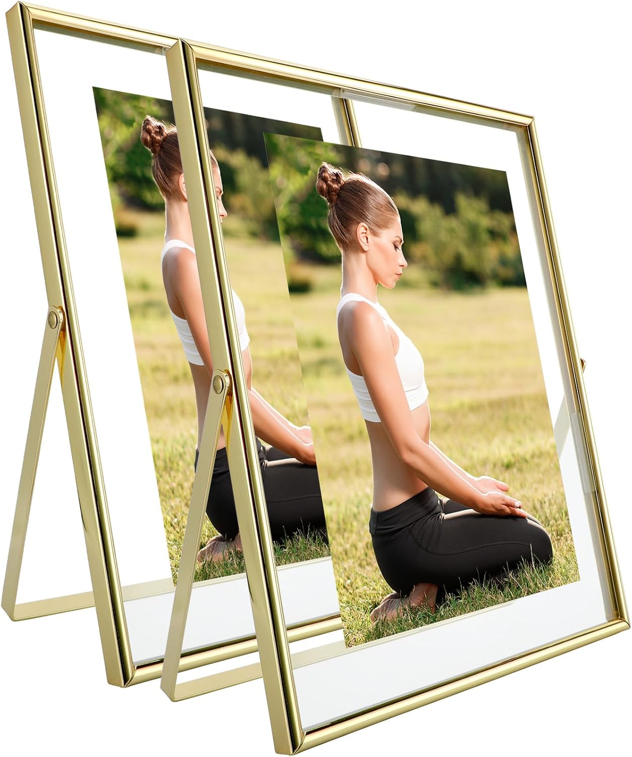 Gold Floating Frame, 6"×8", Vertical, 2 Set, For Picture 5x7,4x6,3x5, Tabletop Shelf Photo Frames, Classy Gift For Anniversary, Wedding or Birthday
