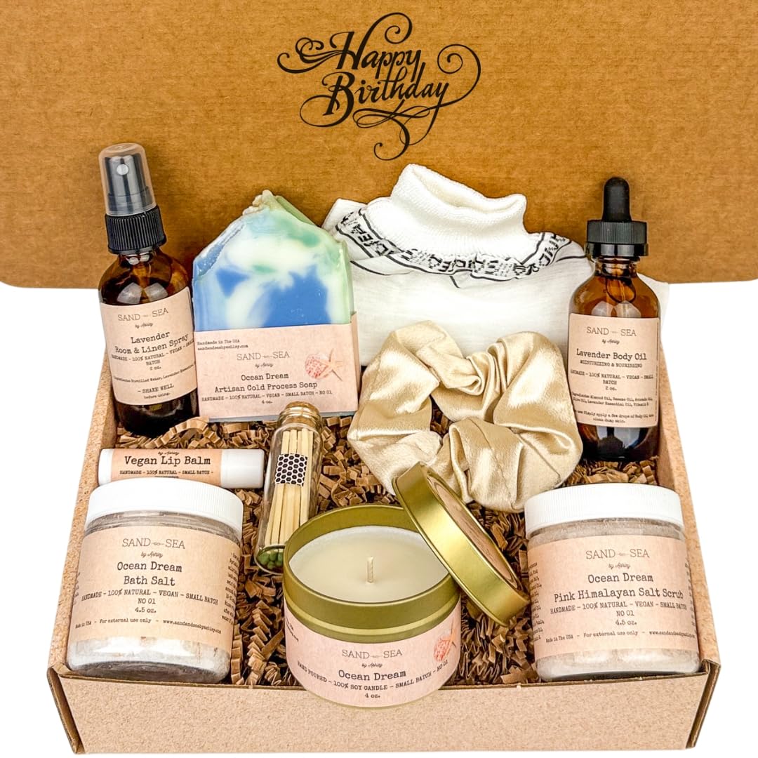 Happy Birthday Spa Gift Box for Women - Handmade Self Care Package for Woman - Relaxing, Pampering & Stress Relief Gift Baskets for Women, Mom, Friend, Wife, Sister, Aunt, Her - Luxury Birthday Gift