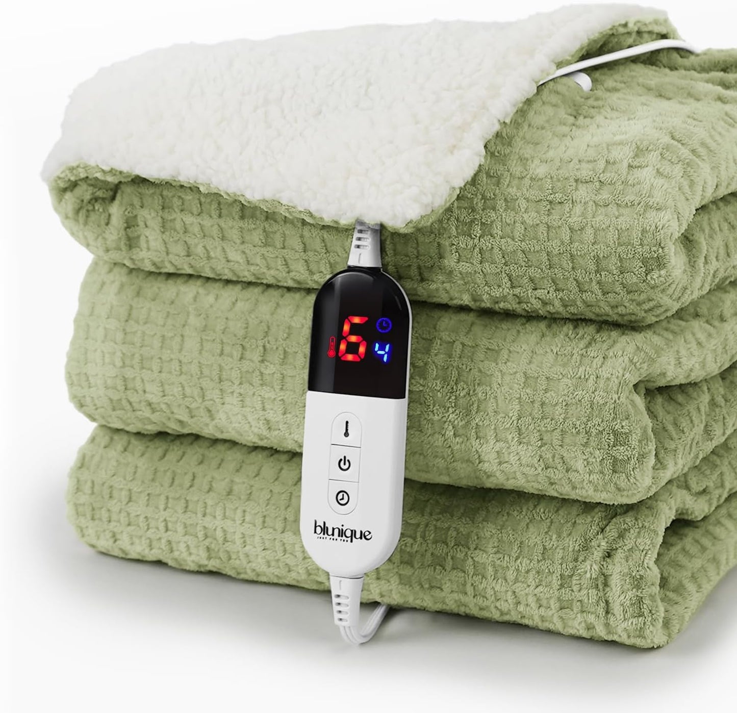 Heated Blanket Electric Throw Waffle, 50x60 Inches Sherpa Fleece Fast Heating Blanket 6 Heating Levels & 4 Hours Auto Off ETL Certification, Sage Throw