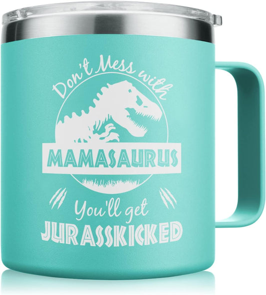 NOWWISH Mothers Day Gifts for Mom from Daughter Son, Mamasaurus Coffee Mug, Birthday Gifts for Mom Women, Mother-in-Law, 14oz Green
