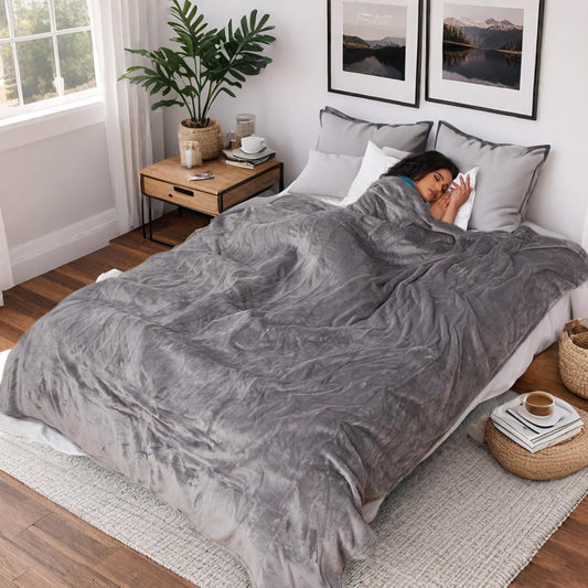 Heated Blanket Electric Blanket Full Size 72''x84'', Soft Flannel Heating Blanket with 10 Hour Auto Off - 5 Heat Settings - Machine Washable - Light Grey