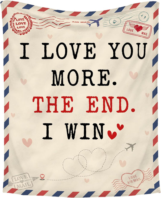Anniversary Wedding Gifts for Women - I Love You More Soft Fleece Throw Blanket 50x60 in - Birthday Gifts for Girlfriend Boyfriend Him Her, Wife Husband Gift Ideas, Couple Blanket