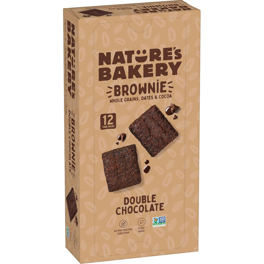 Nature’s Bakery Double Chocolate Brownie Bars, Whole Grains, Dates, and Cocoa, Plant Based, Dairy-Free, Snack Bar, 1 box with 12 Twin Packs (12 Twin Packs)