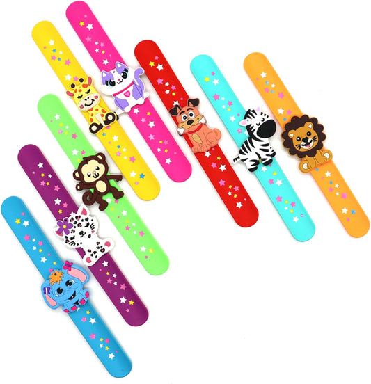 LOCHSOEL Animal Slap Bracelet Set - 8 Bracelets + 8 Charms, Food-Grade Silicone Safe for Kids & Adults, Party Favors & Daily Accessories(8Pack)