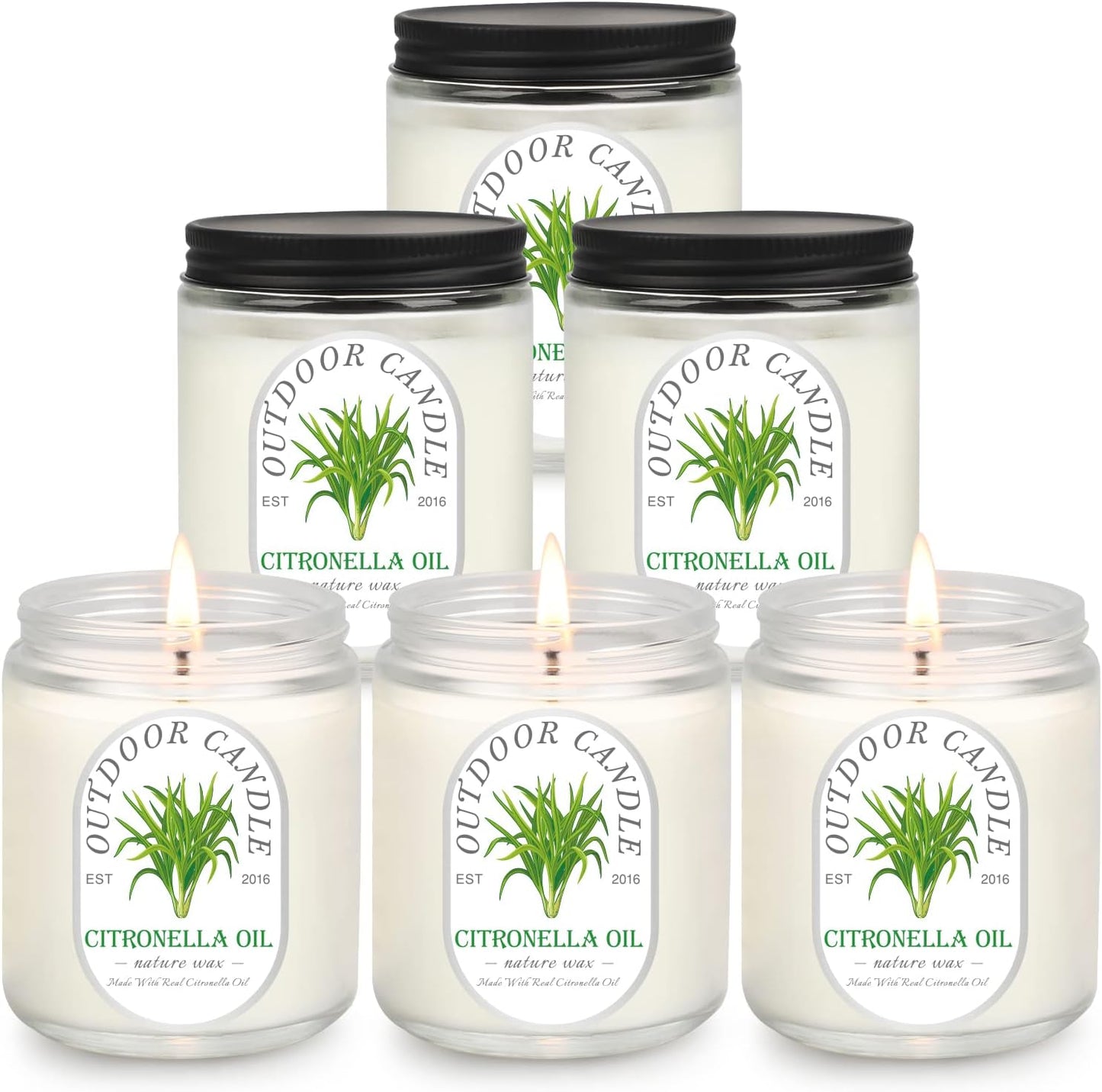 Citronella Candles Outdoor Indoor Large, 6 Pack 7.1 oz Soy Wax 270 Hours Long Lasting Citronella Candles Sets for Home Garden Patio Balcony