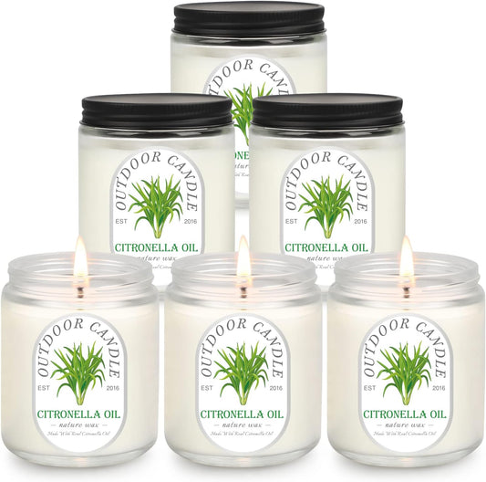 Citronella Candles Outdoor Indoor Large, 6 Pack 7.1 oz Soy Wax 270 Hours Long Lasting Citronella Candles Sets for Home Garden Patio Balcony