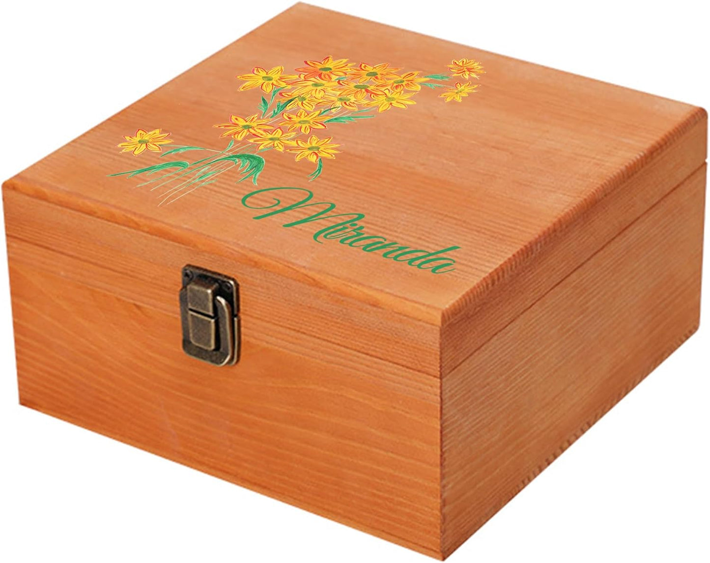 Personalized Wooden Keepsake Memory Box with Birth Flower & Name, Custom Wood Decorative Storage Box with Lids Customized Christmas Gift Box for Women Teen Girls Mom Birthday Gifts