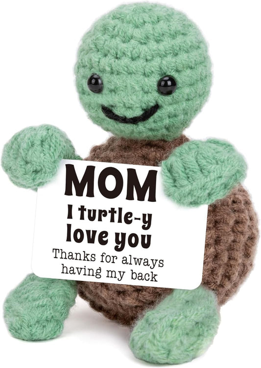 Mini Funny Turtle Mom Birthday Gifts from Daughter Son, New Bonus Step Mom Mama Mother in Law Gifts Ideas for Christmas, I Love You Small Cute Stuff Things, Handmade Emotional Positive Crochet Turtle