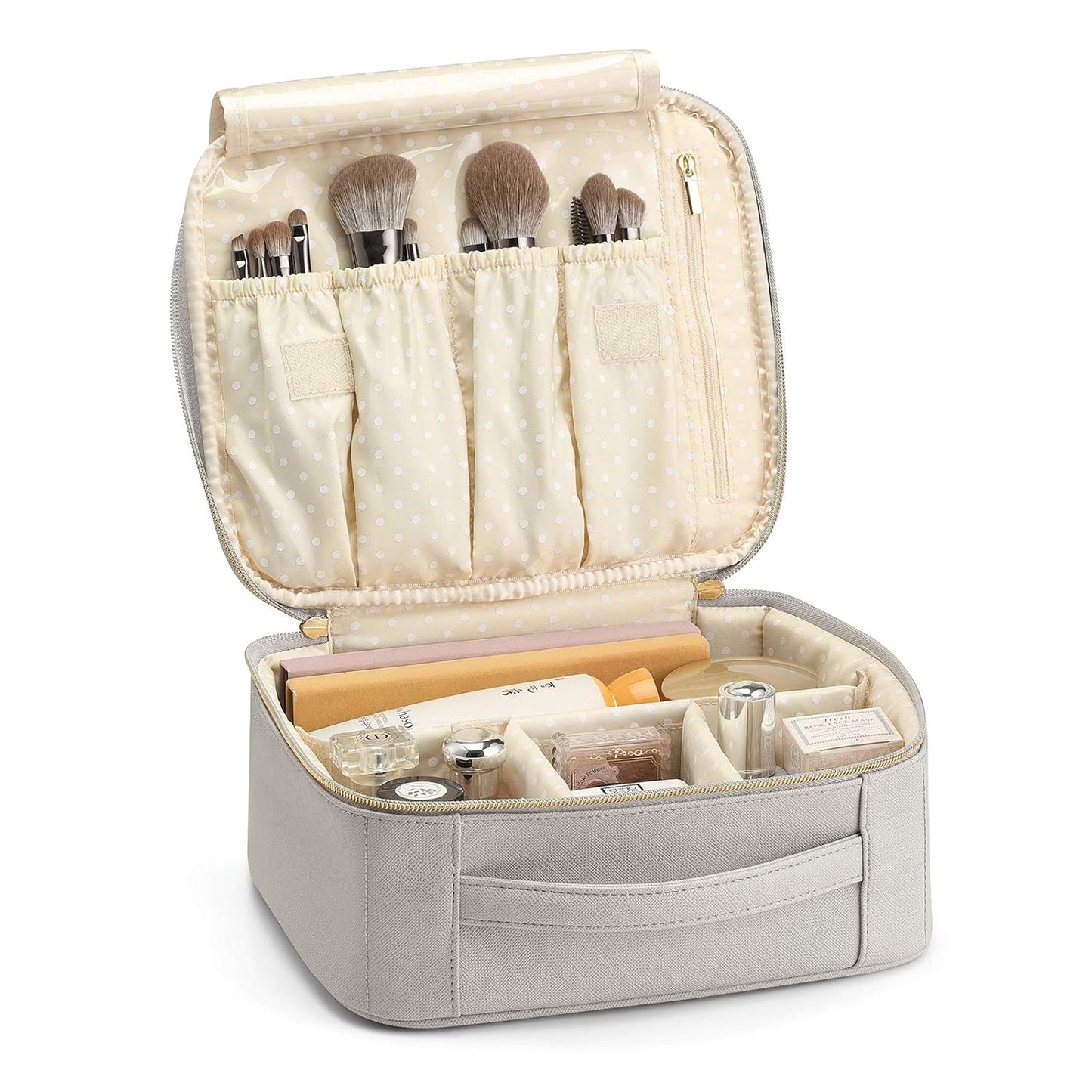 Vlando Travel Makeup Cosmetic Case Organizer Portable Storage Bag with Adjustable Dividers for Cosmetics Makeup brushes, girls, women, friends.（gray）