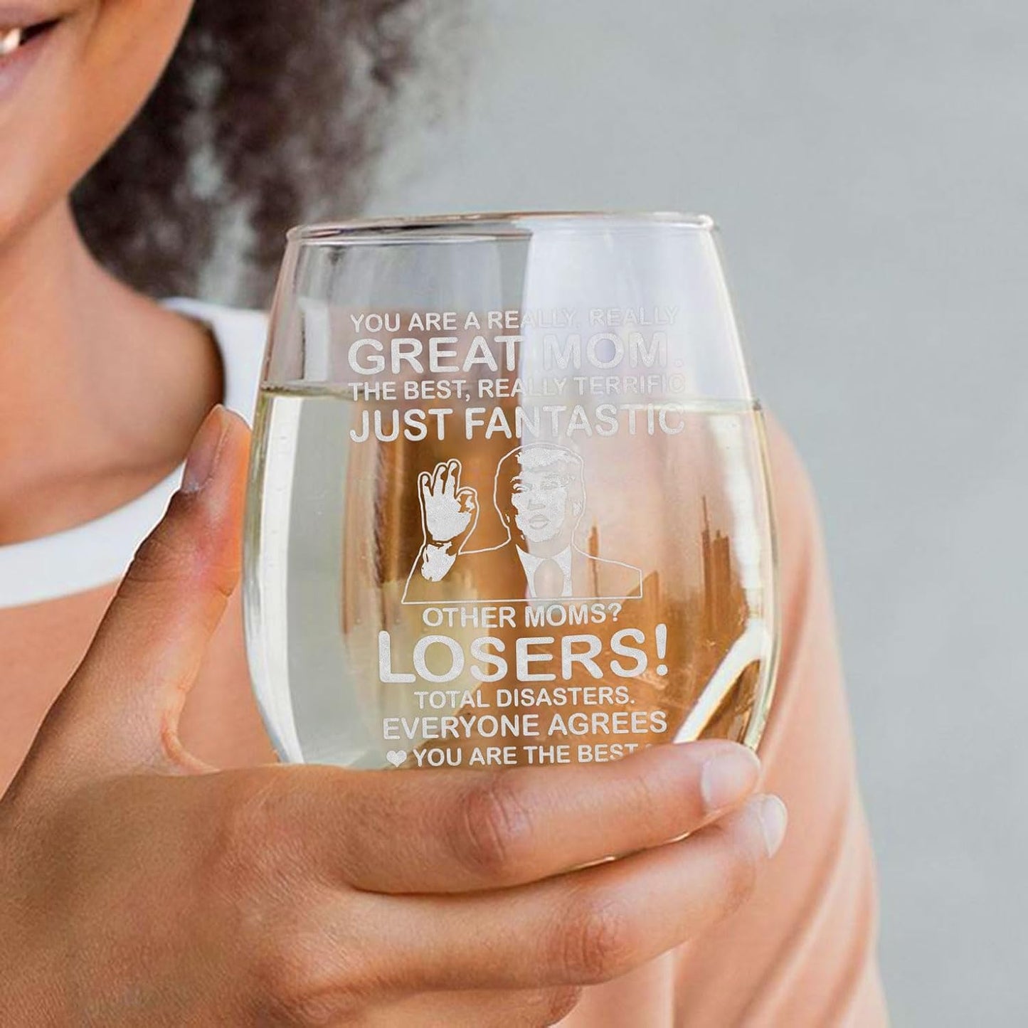 BETHEGIFT Gifts for Mom from Daughters, Son, Kids on Birthday, Christmas - Wine Glass for Xmas - Durable Crystal, Perfect for Mother - Mom Wine Glass 14oz