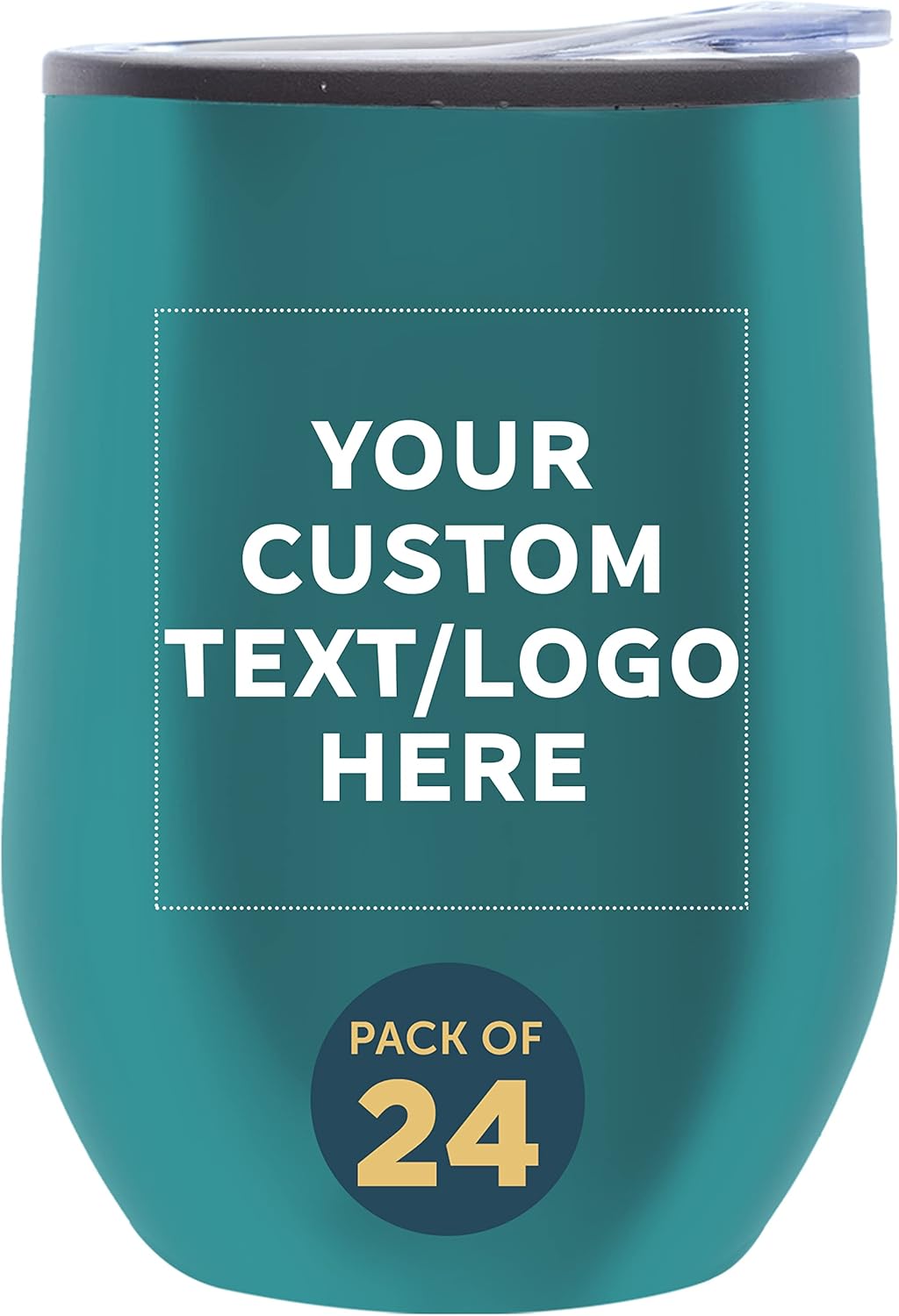 Custom Stemless Wine Tumblers 12 oz. Set of 24, Personalized Bulk Pack - Insulated, Perfect for Wine, Cocktails, Other Hot & Cold Beverages - Teal