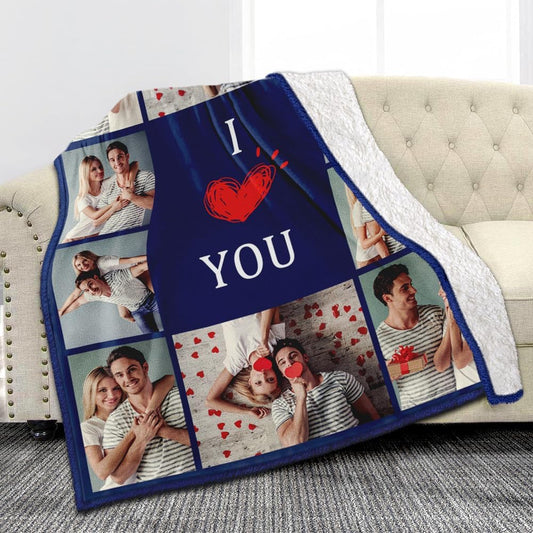 Custom Sherpa Fleece Blanket with Photos Text - Soft, Warm & Fuzzy Personalized Couples Gifts for Boyfriend, Girlfriend - Customized Picture Blanket for Birthday, Anniversary, Christmas