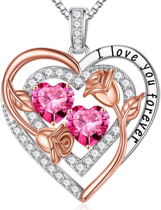 Iefil Birthstone Necklace for Women - Sterling Silver Birthstone Necklace Anniversary Birthday Gifts for Her Wife Mom Daughter