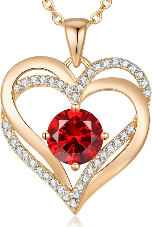 LOUISA SECRET Love Heart Birthstone Necklaces for Women, Birthday Gift for Women, Anniversary Jewelry for Wife Her, 925 Sterling Silver Pendant Necklace, Mother's Day Gift