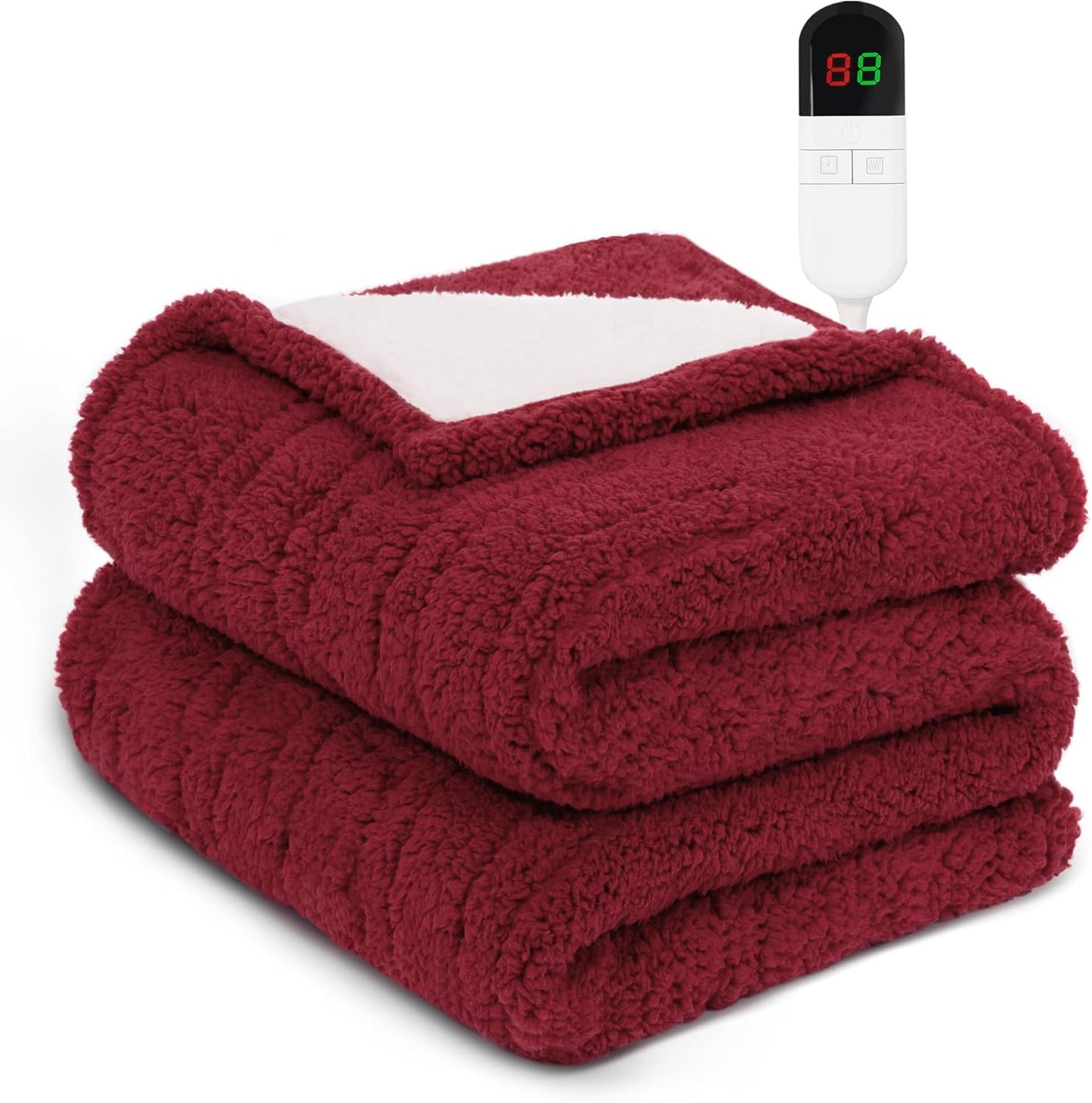 MAXEVE Heated Blanket Electric Throw 50"x60" Soft Double Sided Sherpa Heating Blanket with 8 Fast Heating Levels & 1-8H Auto-Off,Over-Heat Protection,Machine Washable,ETL Certification,Christmas Red