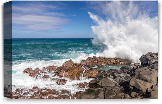 IPIC - Waves Crashing at Queen's Bath, Kauai, Hawaii. Personalized Artwork with Names and Date on, Customized Gift for Anniversary,Wedding,Birthday and Holidays. 24x16